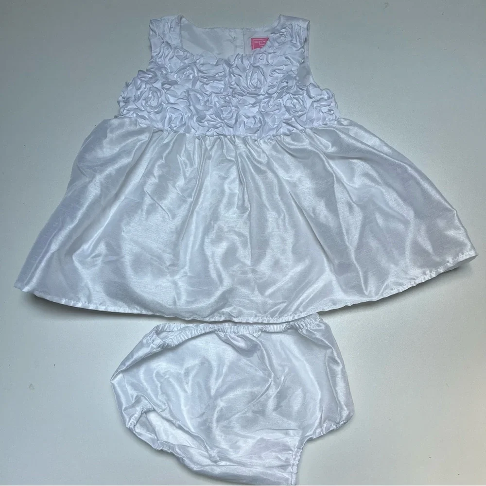 White Satin Diaper Cover Matching Dress Set for Christenings Church